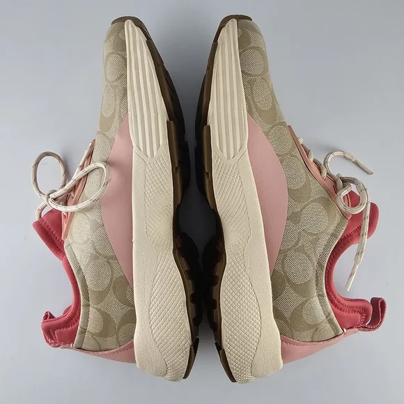 Coach Signature 270 Shoes Women's Size 10 Tech Runner Tan Pink Lace Up Sneakers - Picture 3 of 16